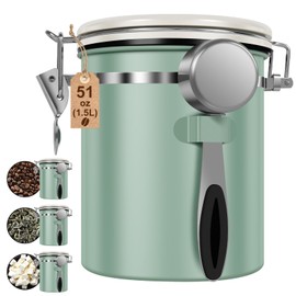 3PCS Coffee Storage Canister 1.5L 51OZ Double Airtight Coffee Beans Container with Date Locator 304 Stainless Steel Kitchen Food Storage Container with Spoon For Coffee Beans Grounds Tea Sugar