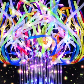 SHQDD 100 PCS Light Up Wands for Wedding, Wedding Favors with 3 Colorful Flashing Modes, LED Silk Fairy Wands with Bells for Wedding, New Year, Raves, Concert, Birthday, Party Streamers