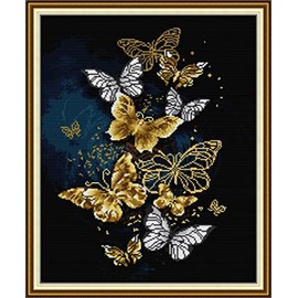 Rosyfoxes Cross Stitch Kits Stamped Full Range of Embroidery Starter Kits for Beginners DIY 14CT 2 Strands -Printed Kits Golden Butterfly (Printed) 15.8×18.5inches