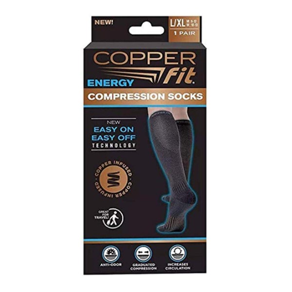Copper Fit Unisex Compression Sock, Choose Size and Pairs (4, Large/X-Large), Black