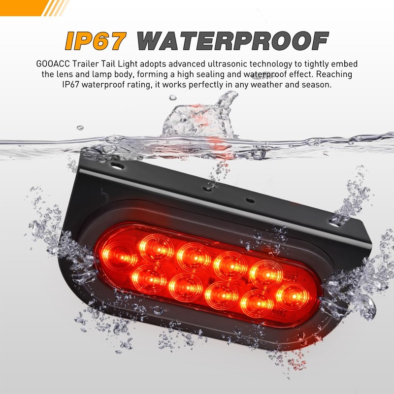 GOOACC 6Inch Oval Trailer Tail Light 2PCS 10LED Red Stop