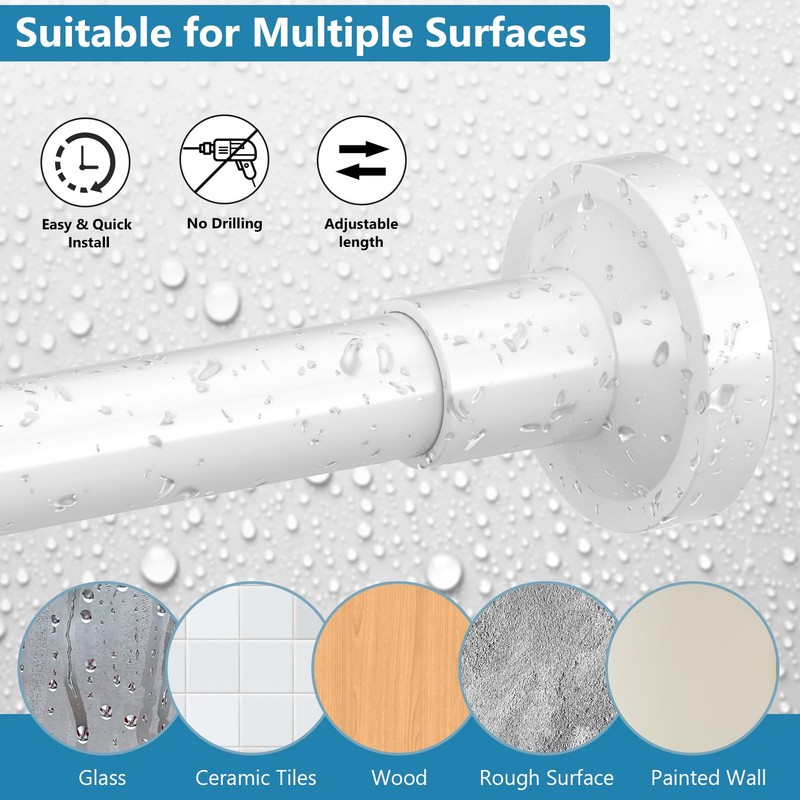 Bonpally Shower Curtain Rod 32-75 Inches Adjustable, Non-Slip Spring Tension