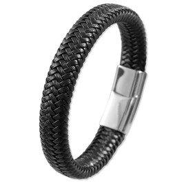 JUZICHEN Men's Leather and Stainless Steel Bracelet Braided Style Bracelets for Men, Men's Jewellery Gift for Men Dad Men, Leather Bracelet Black Brown Leather for Men, Stainless Steel, Stainless