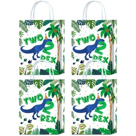 YanZonic Dinosaur 2nd Birthday gift bags, 16Pcs Two Rex Birthday Decorations Boy, Dinosaur Birthday Decorations for 2 Year Old Boy, Dinosaur 2nd Birthday Decorations
