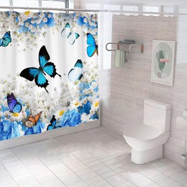 FAIRYGATE Shower Curtains for Garden Floral Shower Curtain Butterfly Bird Flower Waterproof Bathroom Curtains Mould Proof Resistant Wet Room Washable Bathtub Curtain with 12 Hooks B9105