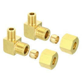 PATIKIL G1/8 Male x 8mm Tube OD Brass Compression Tube Fitting, 2 Pack 90 Degree Elbow Pipe Tube Fitting for Plumbing, Hose Connector