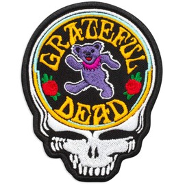 Grateful Skull and Bear Logo Music Rock Band Embroidered Patch Iron On (3" x 3.9")