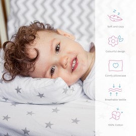 Baby Comfort 3 piece set Duvet Cover Pillowcase and Fitted Sheet for 95x65 cm Travel Cot (Ladders Blue)