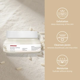 Face Masks Skincare, Ground Rice and Honey Glow Mask, Moisturizing & Hydrating Clay Mask, Deeply Cleansing Skin, Exfoliating and Blackheads, Cleanses Pores