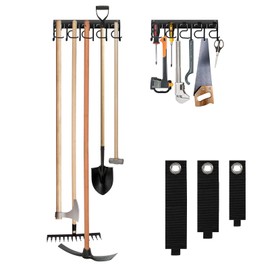 LEYU Metal Garage Tool Organizer Wall Mount, 2 Pack Garden Tool Organizer With Extension Cord Straps, Garage Organization Hooks and Hangers for Shed, Yard Storage, Wall Holder for Hanging Broom Mop