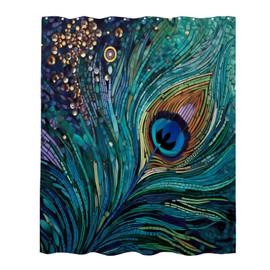 Winteriew Colorful Painted Feather Peacock Shower Curtain Boho Tribal Print Cloth Fabric Bathroom Decor Set with Hooks Waterproof 72H x 72W Blue Teal and Purple