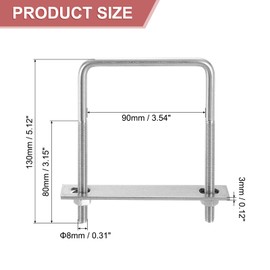 sourcing map 2Sets 304 Stainless Steel Square U-Bolts, 3.54" (90mm) Inner Width 5.12" (130mm) Length M8 with Nuts, Frame Plate, Gasket for Automobiles Trailer, Ski Boat, Fishing Boat, Pipelines