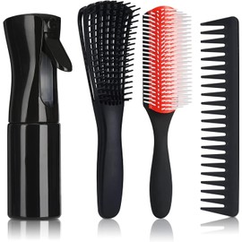 Juego de cepillos para desenredar el cabello con botella de spray, cepillo para cabello rizado para mujeres, hombres y niños, cepillo para rizar el cabello natural 3/4abc ​​con cepillo para desenredar, cepillos de 9 hileras, peine de dientes anchos