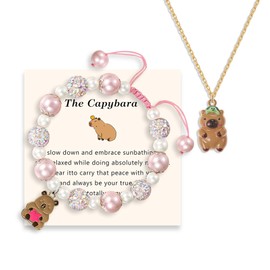 LZ Emotion Capybara Jewelry Set Capybara Necklace/Bracelet/Earrings Gifts for Family Friend Sister Birthday Graduation Gifts with Meaning Card (Capybara Jewelry Set)