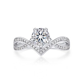 MomentWish Engagement Rings for Women, 1Carat Moissanite Rings for Women, D Color VVS1 Simulated Diamond 925 Sterling Silver Crown Rings-Size9.5