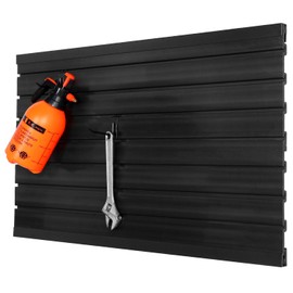 BRITINE Slatwall Panel Garage Slat Wall Organizer PVC Slatwall Heavy Duty Wall Mounted Rack, Interlocking Slat Wall Panels for Garage Wall Tool Organization Peg Board (Black 4 x 2 ft)