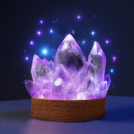 Amethyst Crystal Night Light - Natural Healing Crystal Bedside Lamp Soft Warm LED Light USB Powered Home Decor Night Light for Bedroom, Living Room Ideal Gift for Women & Men (Elegant Purple)