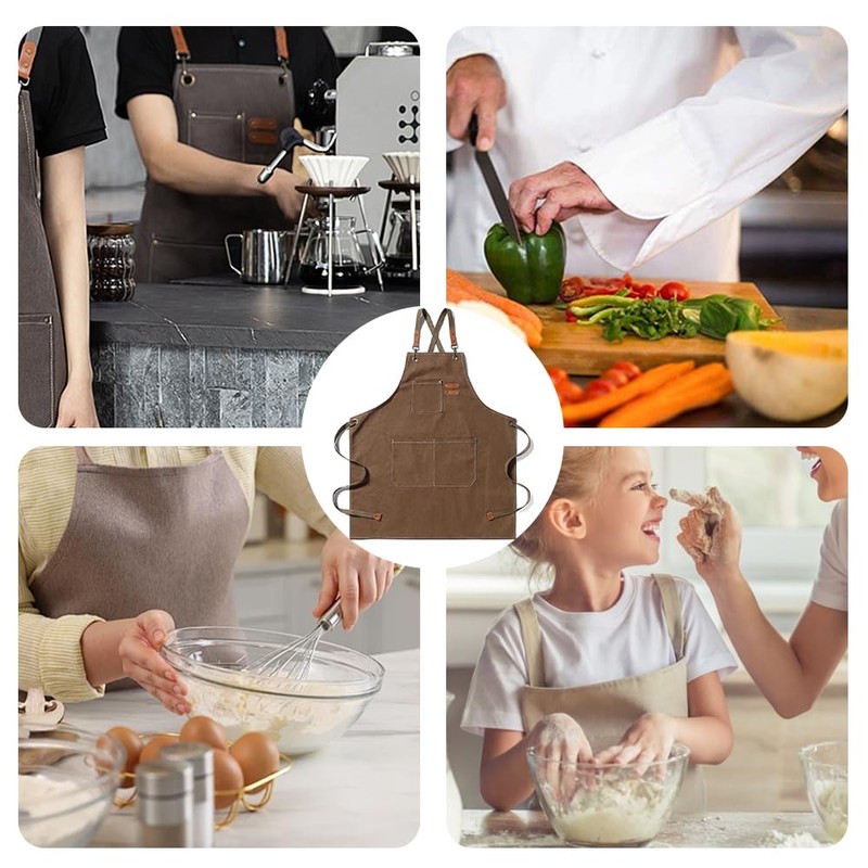 Kitchen Thicken Canvas Apron with Adjustable Straps and Large Pockets,