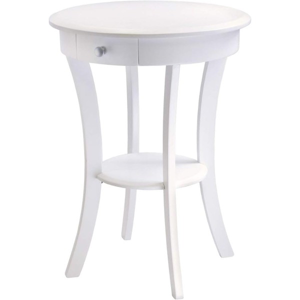 Oakestry Sasha Round Accent Table with Drawer and Shelf White
