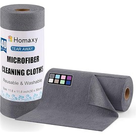 Homaxy Tear Away Dish Cloths Rolls, 40 Sheets-11.8" X 11.8", Reusable Washable Dish Towels for Kitchen, Ultra Absorbent and Quick Drying Microfiber Cleaning Rags, Grey