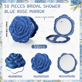 FoldTier 50 Set Rose Compact Mirrors Bulk Wedding Party Favors Includes Rose Handheld Mirrors, Thank You Tags and White Organza Bag for Women Guests Wedding Bridal Party (Blue)