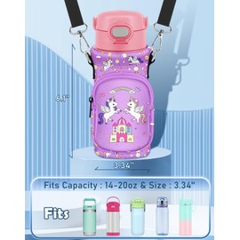 Miss Adola Water Bottle Carrier with Strap - Cute Cartoon Insulated Water Bottle Carrier Bag with Pocket Neoprene Bottle Holder Bag for 14/16/18/20 oz Stainless Glass Bottles Sleeve, Unicorn CP