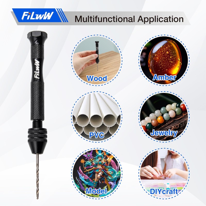 FiLwW Pin Vise Hand Drill, 20 Pieces Hand Drill Bits