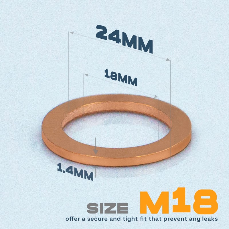 KeeRoarin 50Pcs M18 Copper Oil Drain Plug Gasket, Crush Washer
