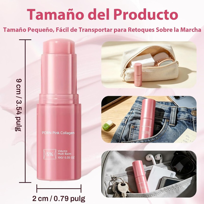 2PCS PDRN Pink Collagen Volume Multi Balm Stick, para Rostro