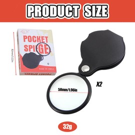 Pack of 2 Magnifying Glass Small, Foldable Reading Magnifier, Portable Magnifying Glass, Magnifying Glass with Protective Case, Folding Magnifier, Pocket Magnifier, Portable Handheld Magnifier, 50 mm