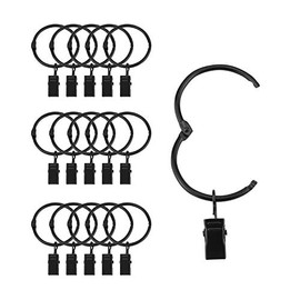 Suneration 40 Pack Openable Curtain Rings with Clips Metal Hangers Ring 1.5 inch Interior Diameter Rust Proof for Heavy Duty Vintage Decorative Drapery Eyelet Curtain Rods Black