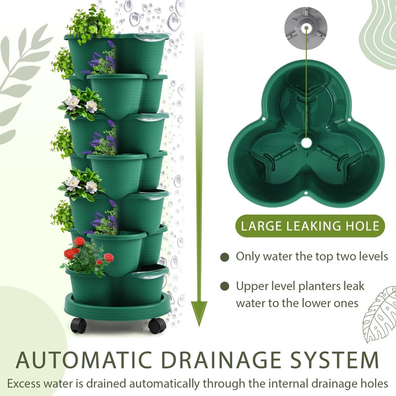 Umigy 2 Set Dark Green 7 Tier Stackable Vertical Planters