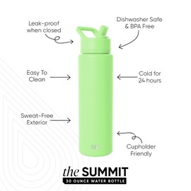 Simple Modern Summit Water Bottle with Straw Lid | Vacuum Insulated Stainless Steel | Leak Proof BPA-Free Cup for Travel, School, Sports | 30oz, Baja