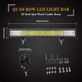 SKYWORLD LED Light Bar, 23 Inch 570W Spot Flood Combo Beam Work Driving Lamp Slide Bracket with License Plate Mounting Bracket Holder 12V Wiring Harness Kit for Auto Truck Car ATV SUV 4X4 Offroad