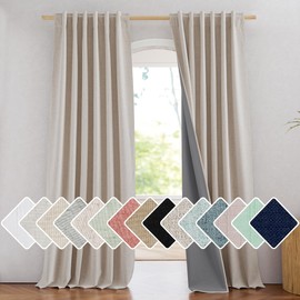 NICETOWN Natural Linen 100% Blackout Curtains 90 inches Long with Thermal Insulated Liners for Bedroom, Farmhouse Style Room Cooling Small Window Draperies for Dining Room (2 Panels, 52" W)