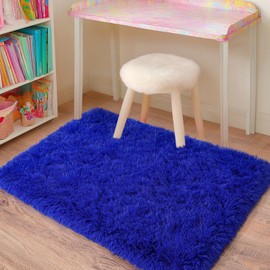 Quntue Small Rugs for Bedroom, Fluffy 2x3 Rug Throw Non Slip for Bedside Dorm Kids Room, Plush Comfy Shag Carpet for Home Decor Aesthetic, Royal Blue