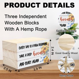 Inspirational Tiered Tray Decor, Motivational Quotes Wooden Book Stacks with Hemp Rope, Rustic Decorative Books for Farmhouse Decor, Faux Stacked Books Decor for Home Office, Housewarming Gifts (01)