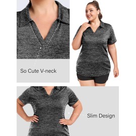 FOREYOND Plus Size Polo Shirts for Women Golf Shirts Moisture Wicking Short Sleeve Athletic Workout Tops Dark Grey