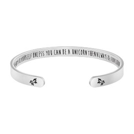 JoycuFF Unicorn Bracelets for Women Inspire Me Cuff Bangle Encouragement Stainless Steel Gifts with Hidden Message Inside Always Be Yourself Unless You Can Be A Unicorn