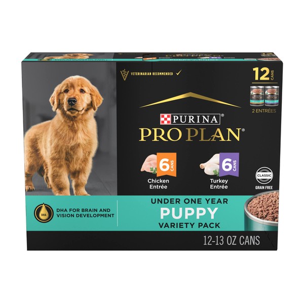 Purina Pro Plan Development Grain Free Chicken Entree and Grain Free Turkey Entree Puppy Wet Dog Food Variety Pack - (12) 13 oz. Cans