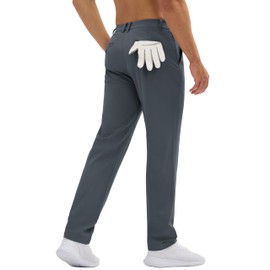 MAGCOMSEN Dress Pants Men Flat Front Casual Pants Stretch Moisture Wicking Golf Pants Classic Fit Straight Legs Lounge Pants Darkgrey