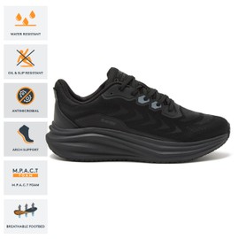 HI-TEC Resist SR Runner Mesh Black Non Slip Work Shoes for Men, Comfortable Water Resistant Mens Food Service Sneakers, Medium and Wide Width - Black, 7 Wide