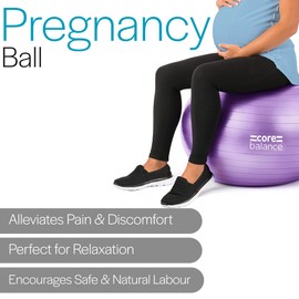 Core Balance Pregnancy Ball with Air Pump - Ideal for Prenatal Yoga, Pilates, and Maternity Exercises, Doubles as Office Chair, Stability and Balance Training, Physical Therapy Equipment (33" Purple)