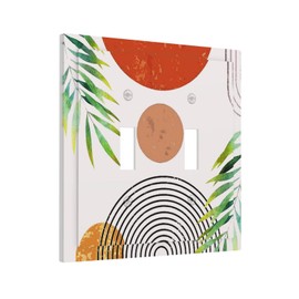 Burnt Orange Boho Abstract Art Mid Century Double Toggle Wall Plate Bohemian Geometric Sun Aesthetics Minimalist Arch Decorative 2-Gang Light Switch Cover Electrical Receptacle Outlet Face Plate Cover