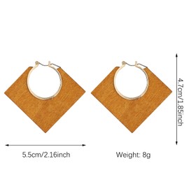 TIANBANGSHI Unique Retro Geometric Wooden Dangle Earrings for Women lightweight Bohemia Natural Wooden Hollow round rhombus Earrings Jewelry gift (Square light brown)