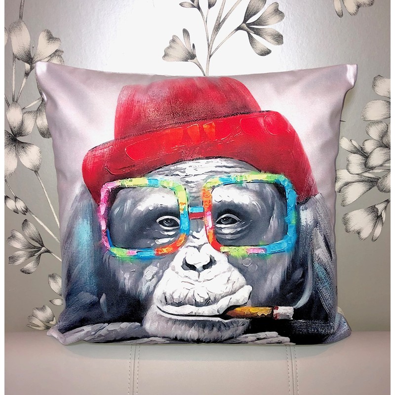 The Beach Stop Colourful Chimpanzee Monkey Printed Cushion Cover |
