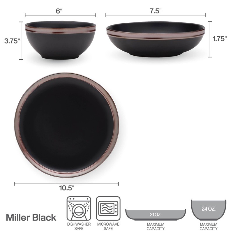 Mikasa Miller 12 Piece Dinnerware Set, Service for 4, Black