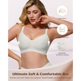 As Fairy Wireless Comfort Bras for Women - Seamless Push Up T-Shirt Bra, V Neck Ultra Soft Sleeping Bralette Everyday Wear White 34DD