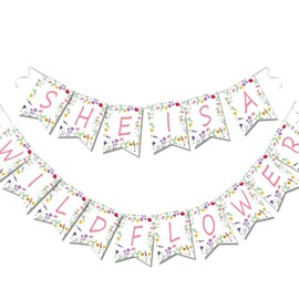 Letjolt She Is A Wild Flower Garland Boho Girls Birthday Banner Floral Theme Party Flag Signs Decorations Supplies for Women 16pcs