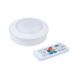 Ecolight 3.5in Battery-Operated LED Puck Light - White, RGB and 400K White, Magnetic, Tap on/Off, auto Timer with IR Remote